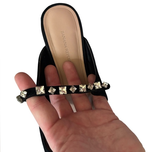 Banana Republic Embellished Strap Suede Mule pointed toe mirrored heel black 7.5 - Picture 8 of 14